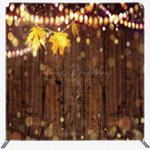 Lofaris Rustic Wood Wall Tension Fabric Backdrop with Autumn Leaves and Bokeh Lights Fall Wedding or Thanksgiving Party